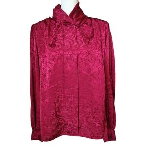 Vintage 70s Alexandria‎ Blouse Burgundy Paisley High Neck Long Sleeve Elegant